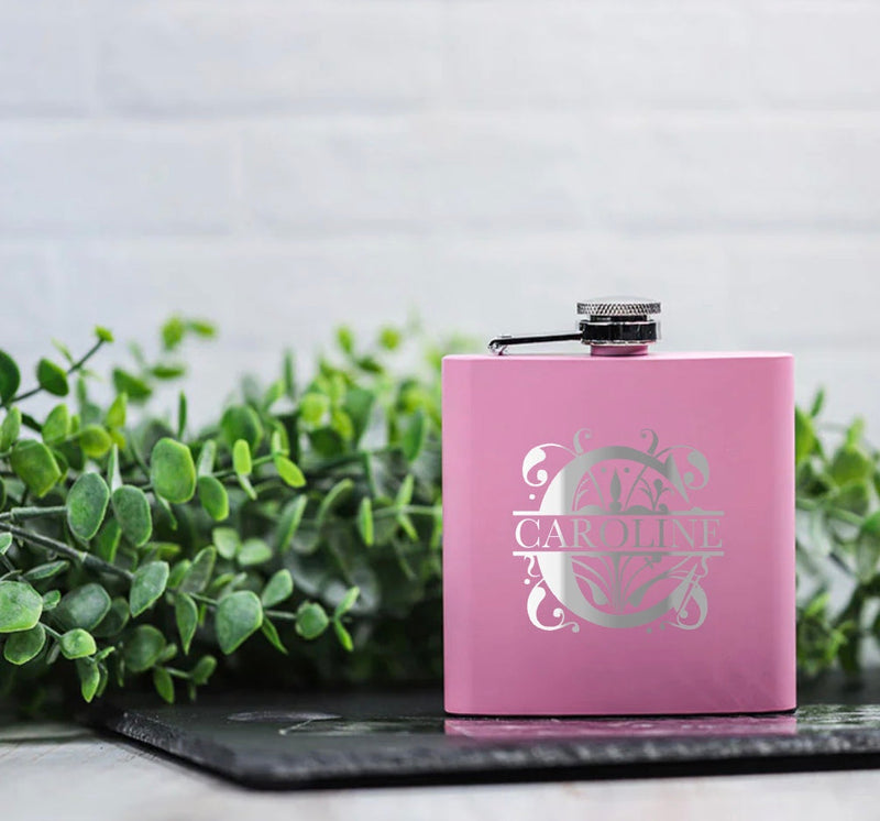 Personalized Pink Powder-Coated Flasks