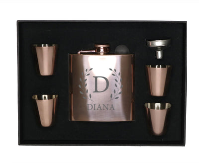 Personalized Rose Gold Flask Set with Shot Glasses