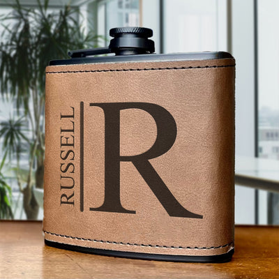 Personalized Leather Wrapped Black Flasks