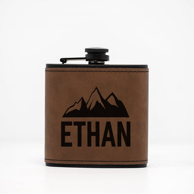 Personalized Leather Wrapped Black Flasks