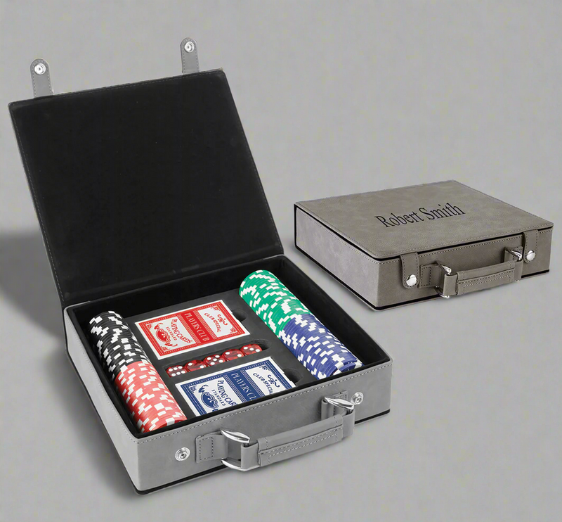 Personalized Gray 100-Chip Poker Set -  - Lazerworx