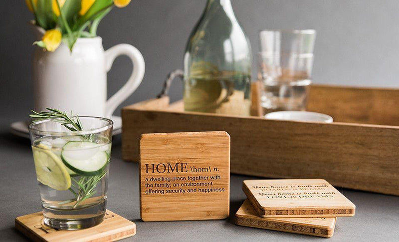 Movement Mortgage - Branded Custom Bamboo Coasters - Set of 4 with Coaster Holder