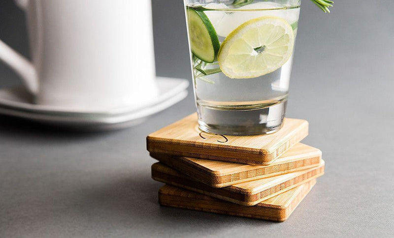 Envoy - Branded Custom Bamboo Coasters - Set of 4 with Coaster Holder