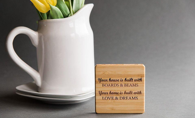 Personalized Bamboo Coasters - Set of 4 - Includes a Holder