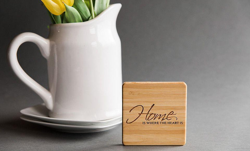 LendUS - Personalized Thick Bamboo Coasters – Set of 4 with Coaster Holder