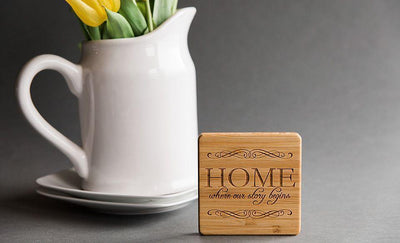 Security National Mortgage Personalized Thick Bamboo Coasters – Set of 4 with Coaster Holder