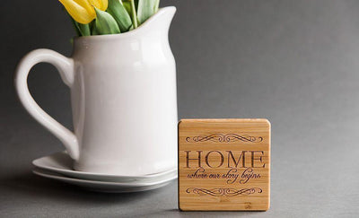 Personalized Bamboo Coasters - Set of 4 - Includes a Holder