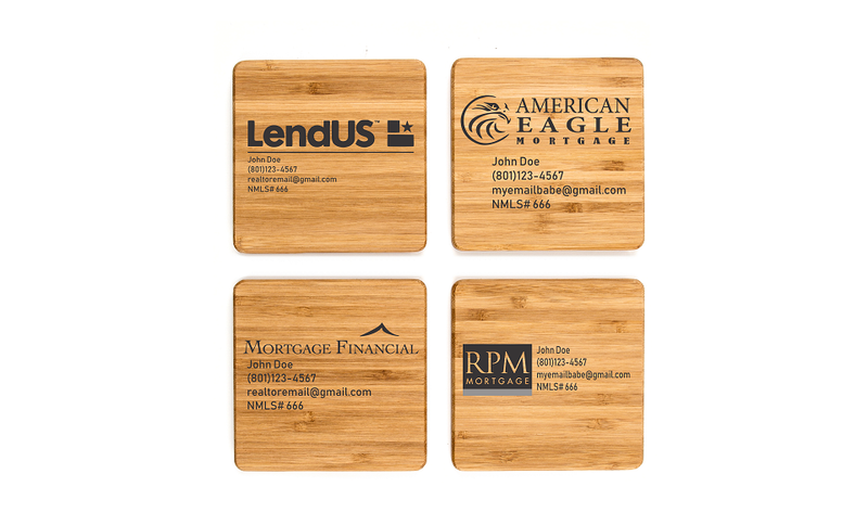 LendUS - Personalized Thick Bamboo Coasters – Set of 4 with Coaster Holder